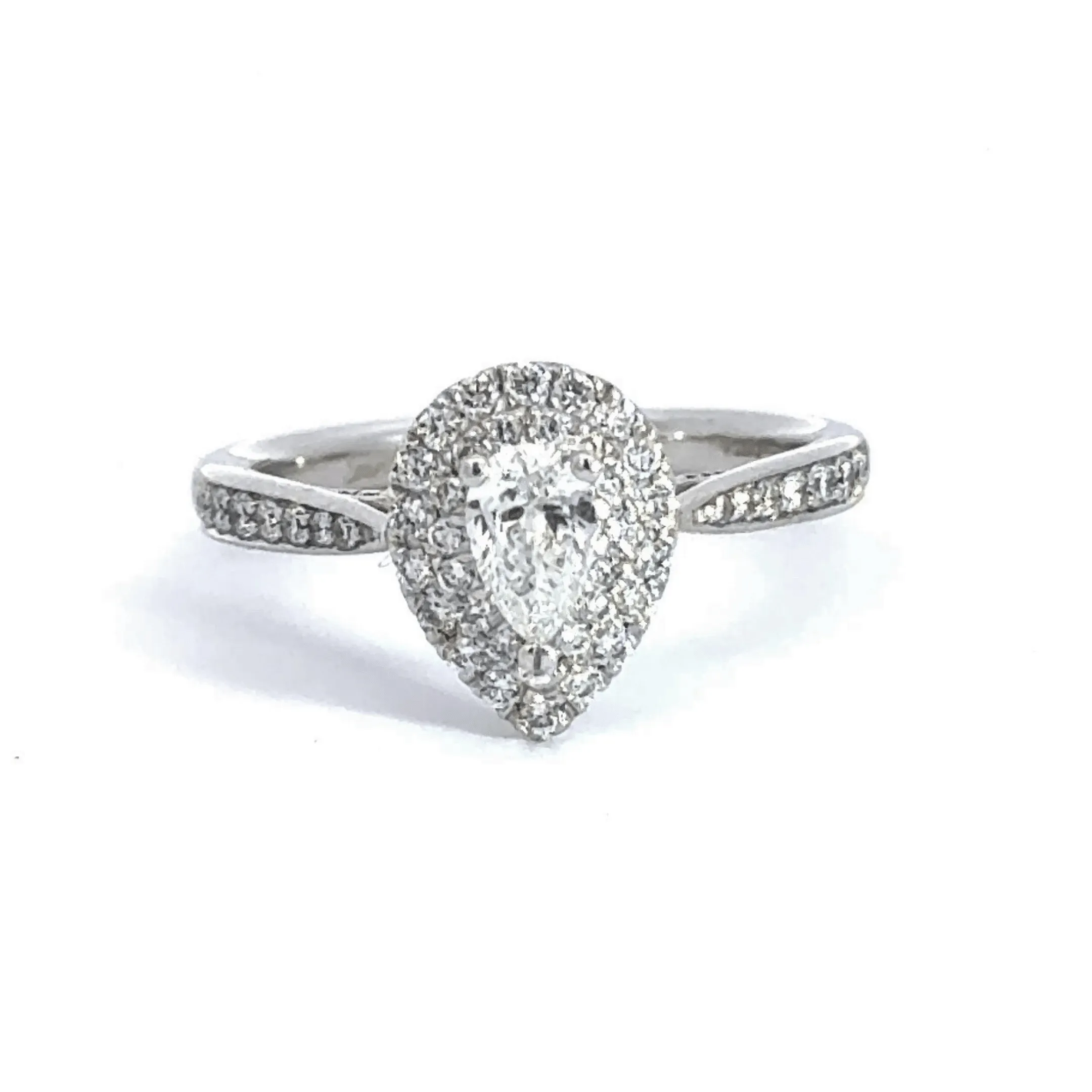 18CT White Gold Teardrop Double Halo Diamond Ring