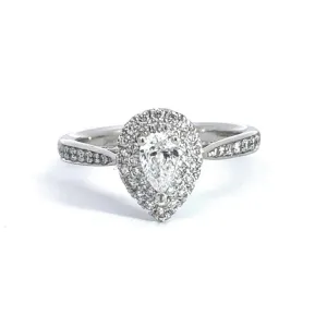 18CT White Gold Teardrop Double Halo Diamond Ring