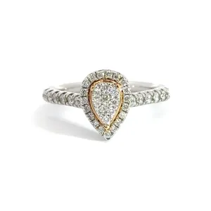 18CT White Gold Teardrop Halo Cluster Diamond Ring