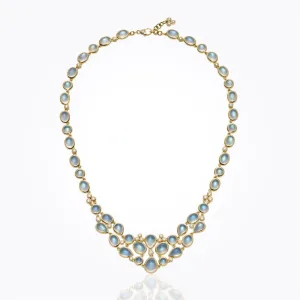18K Classic Bib Necklace with royal blue moonstone and diamond