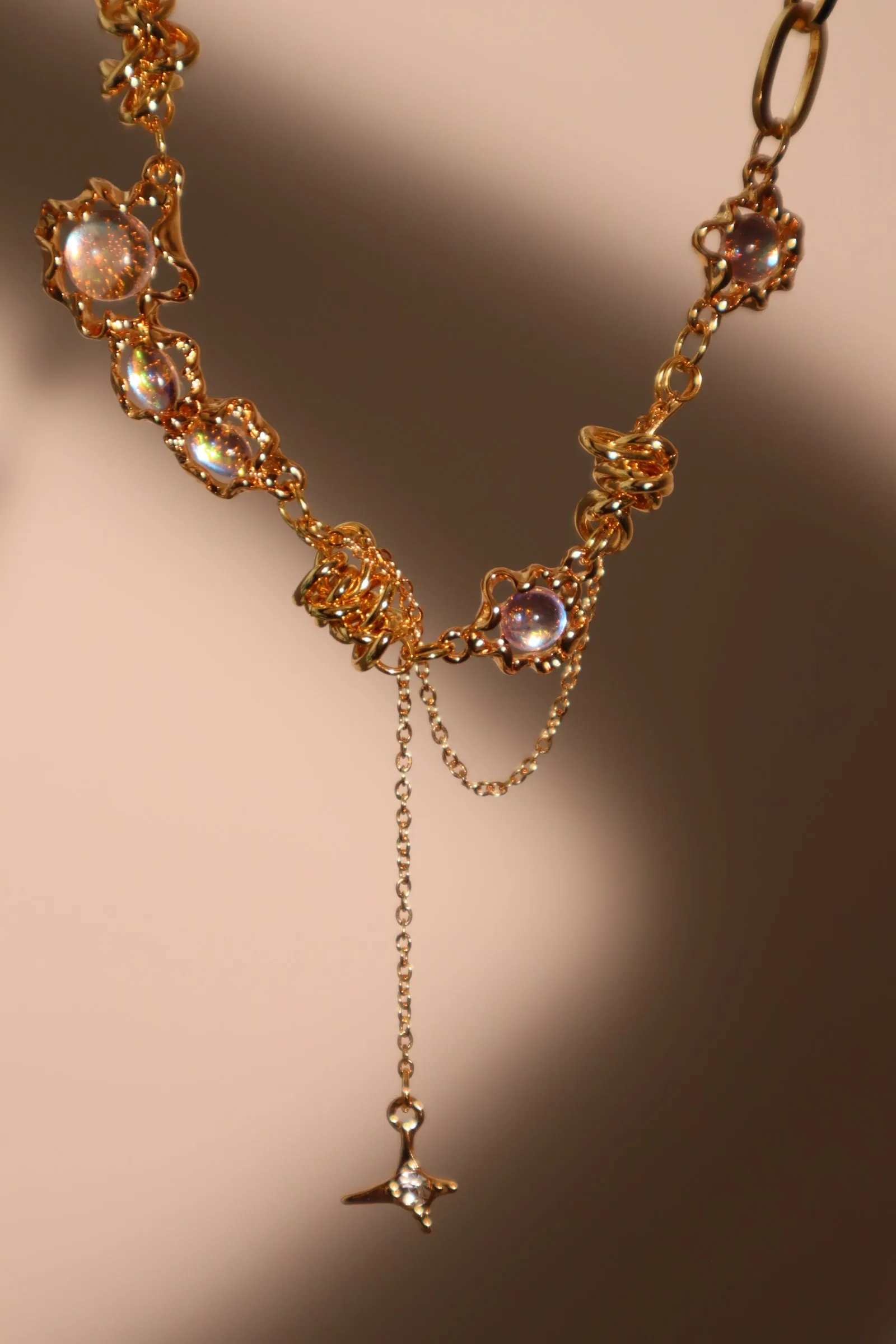 18K Real Gold Plated Moonstone Knot Necklace