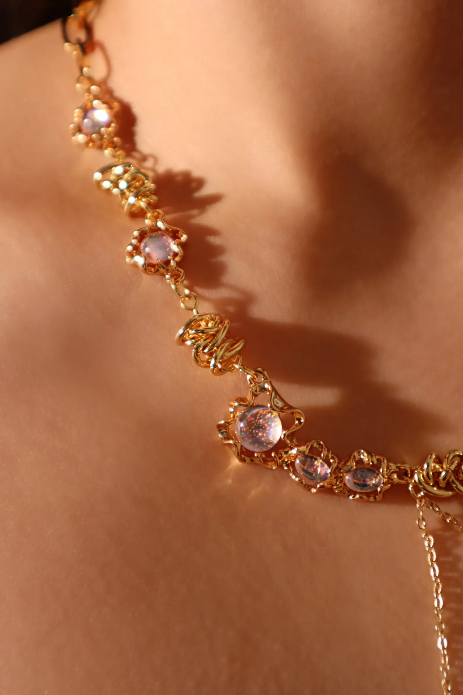 18K Real Gold Plated Moonstone Knot Necklace