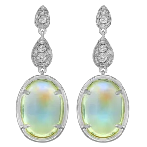 18K White Moonstone and Natural Diamond Drop Earrings