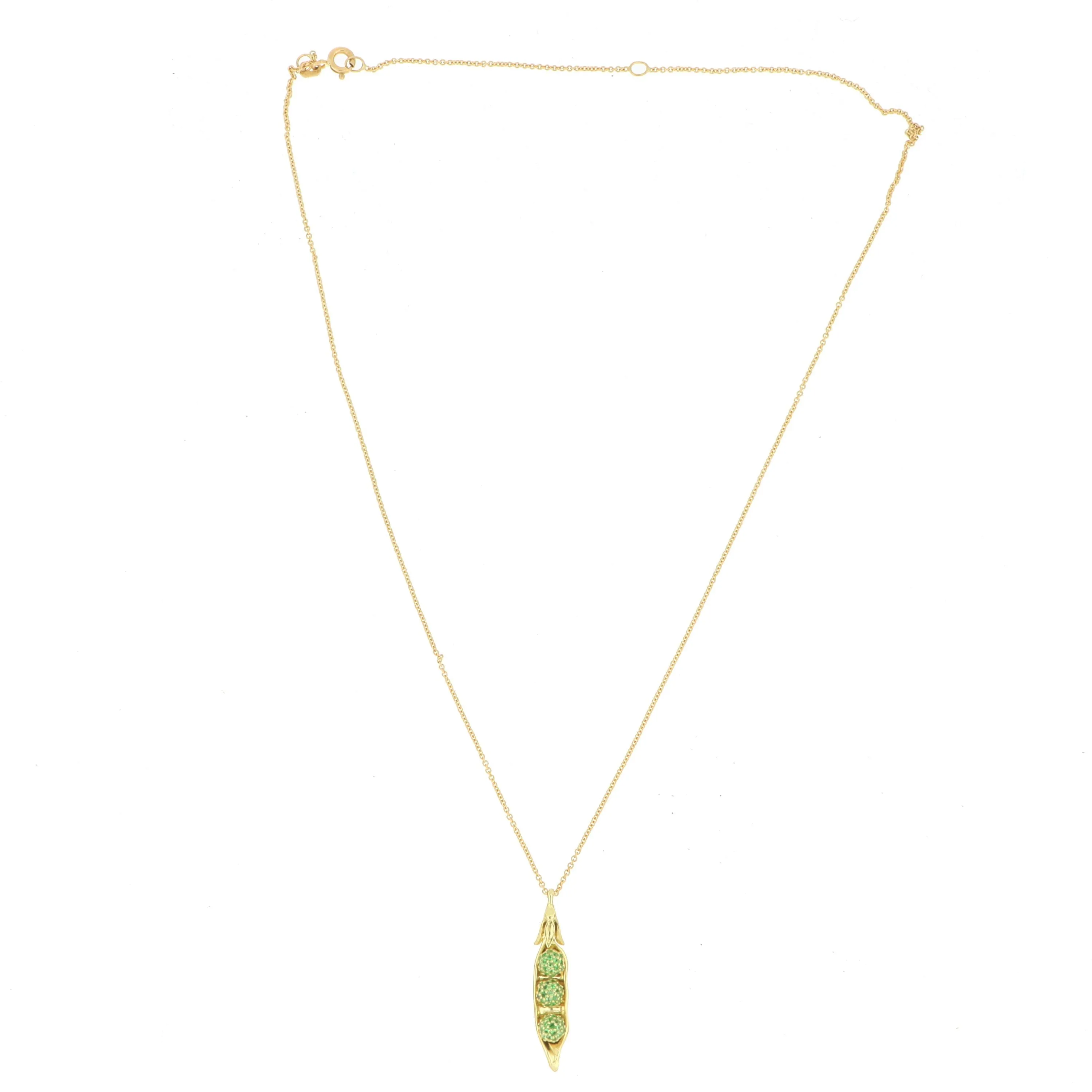 18k Yellow Gold and Tsavorite Garnet Peas in a Pod Necklace