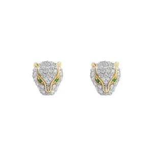 3D Tiger Face Diamond Earrings 1.24cttw 10K Yellow Gold
