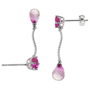 4.3 Carat 14K Solid White Gold Danglings Earrings Natural Pink Topaz
