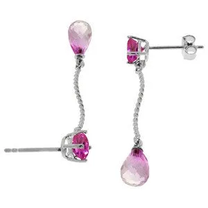 4.3 Carat 14K Solid White Gold Danglings Earrings Natural Pink Topaz