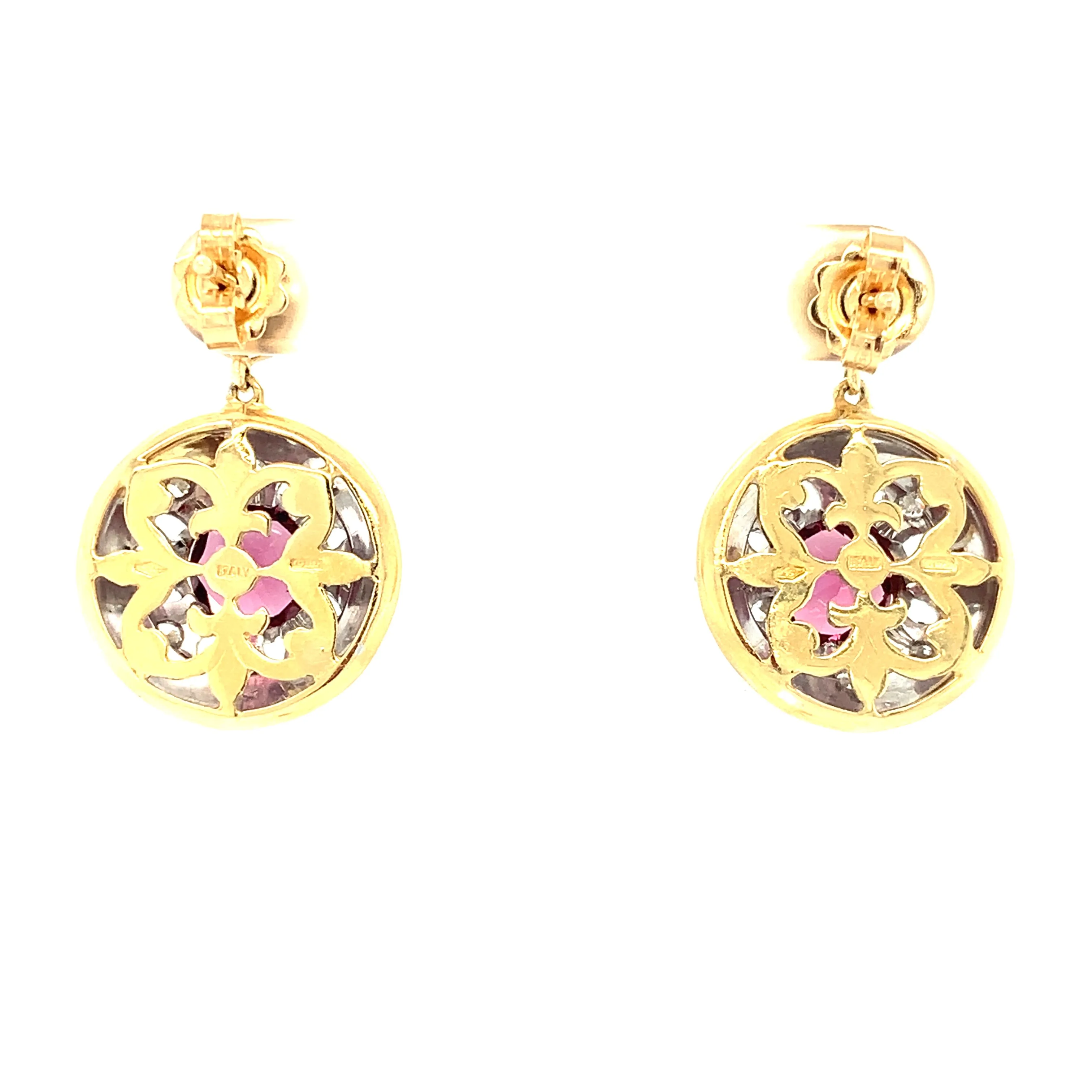 4.47 ct. t.w. Rhodolite Garnet Diamond Two-Toned Florentine Dangle Drop Earrings
