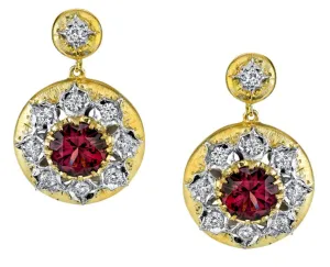 4.47 ct. t.w. Rhodolite Garnet Diamond Two-Toned Florentine Dangle Drop Earrings