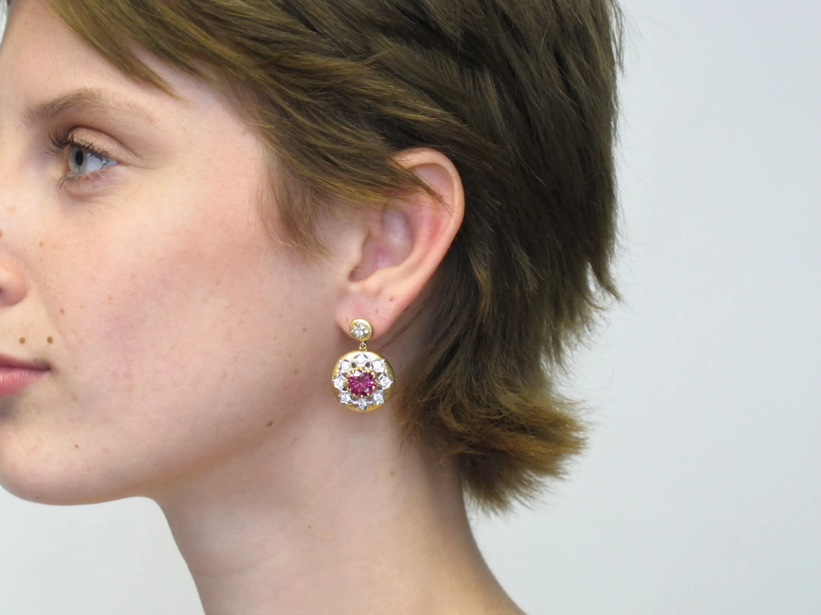 4.47 ct. t.w. Rhodolite Garnet Diamond Two-Toned Florentine Dangle Drop Earrings