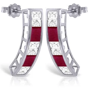 4.7 Carat 14K Solid White Gold Earrings Natural White Topaz Ruby