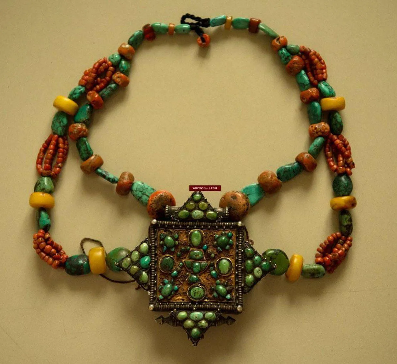 486 Old Tibetan Ghau with Amber Coral Necklace - Himalayan Jewelry