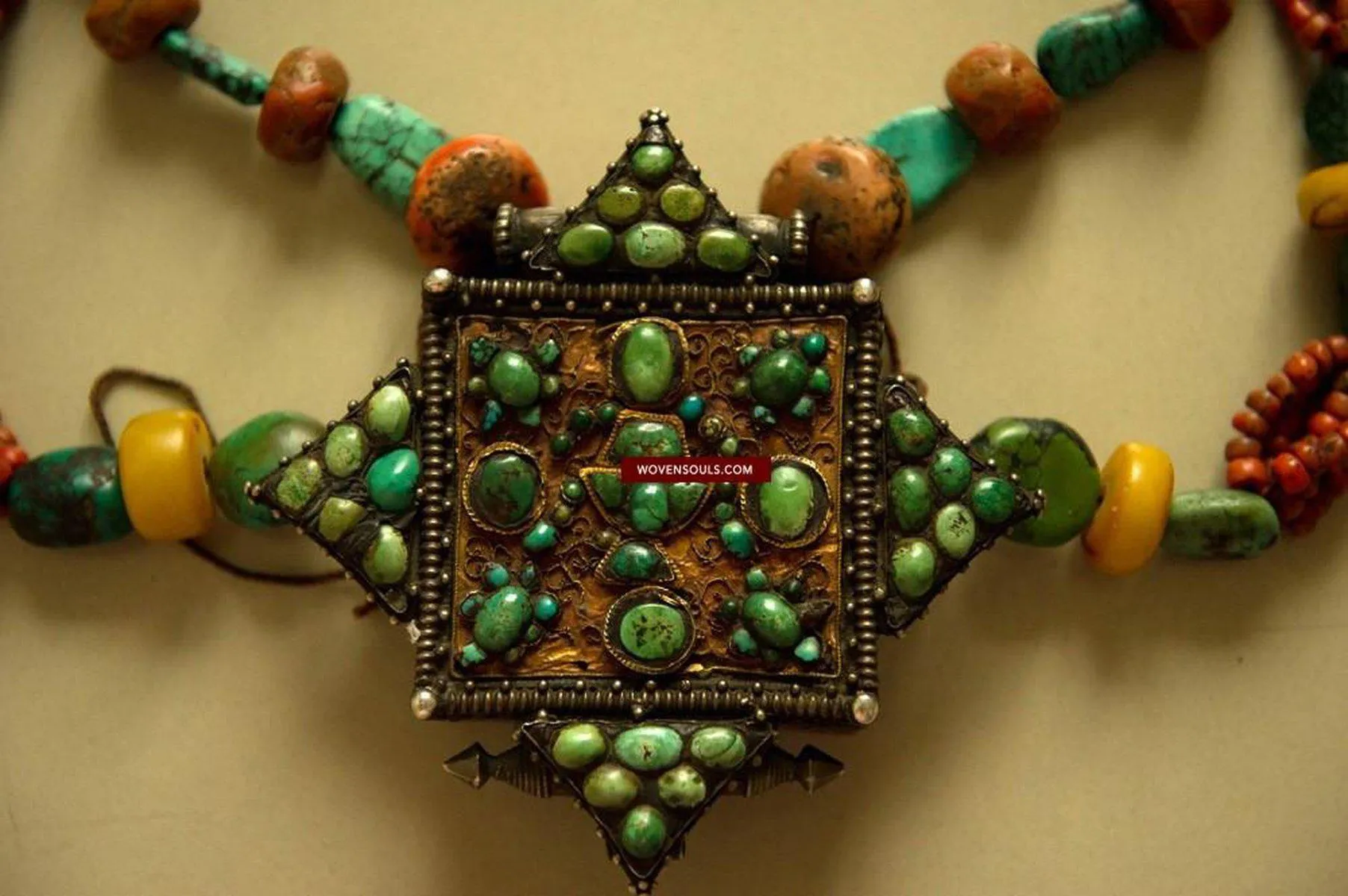 486 Old Tibetan Ghau with Amber Coral Necklace - Himalayan Jewelry