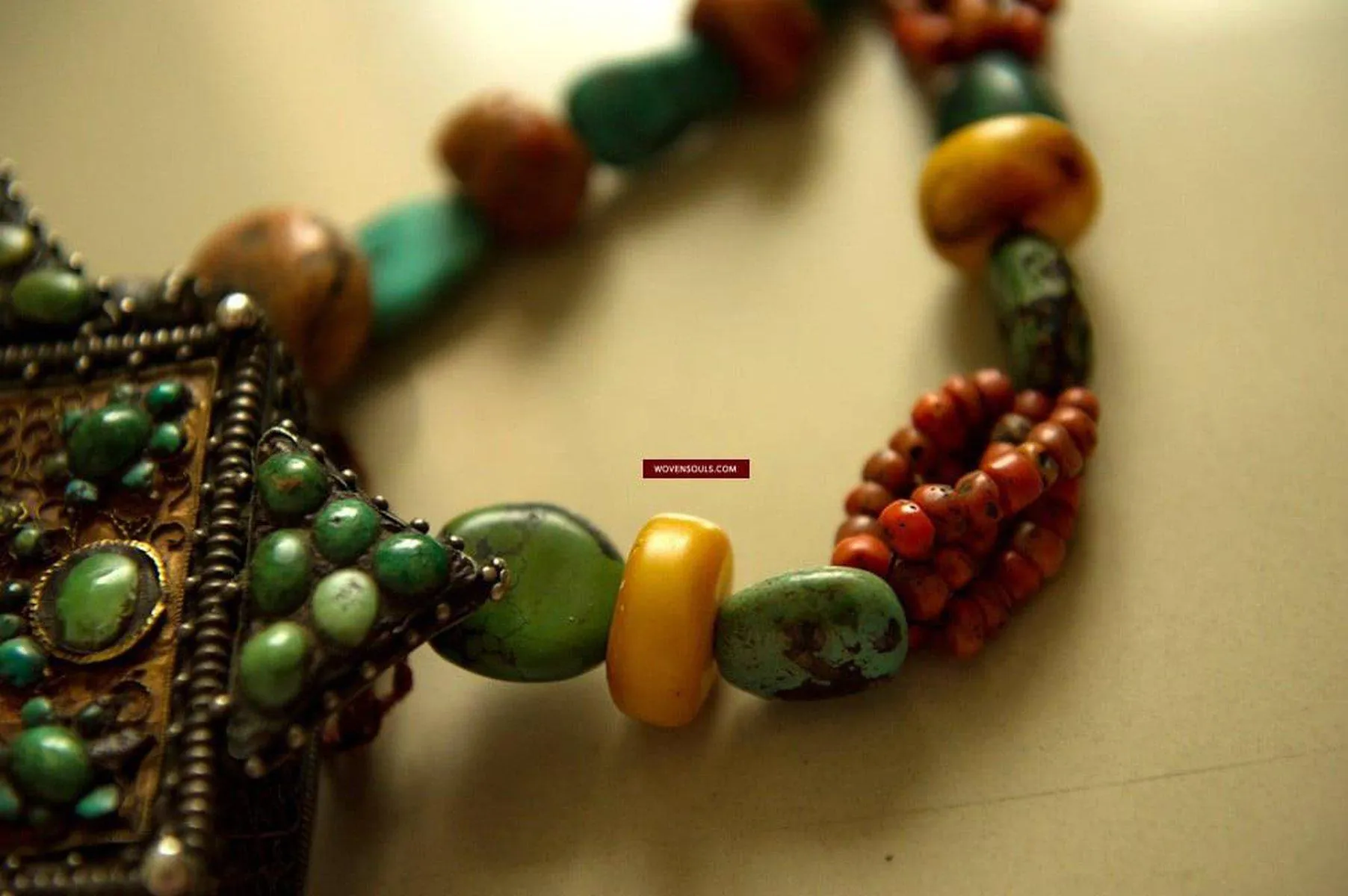 486 Old Tibetan Ghau with Amber Coral Necklace - Himalayan Jewelry