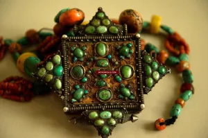 486 Old Tibetan Ghau with Amber Coral Necklace - Himalayan Jewelry