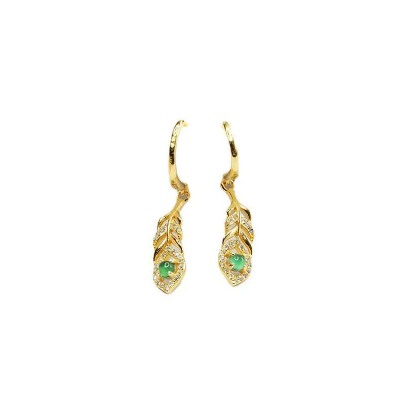 925 Sterling Silver Jade Leaf Earrings with Hook Closure