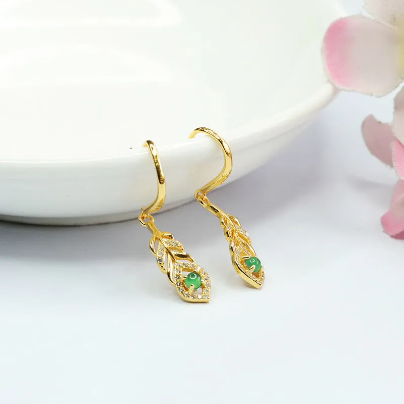 925 Sterling Silver Jade Leaf Earrings with Hook Closure