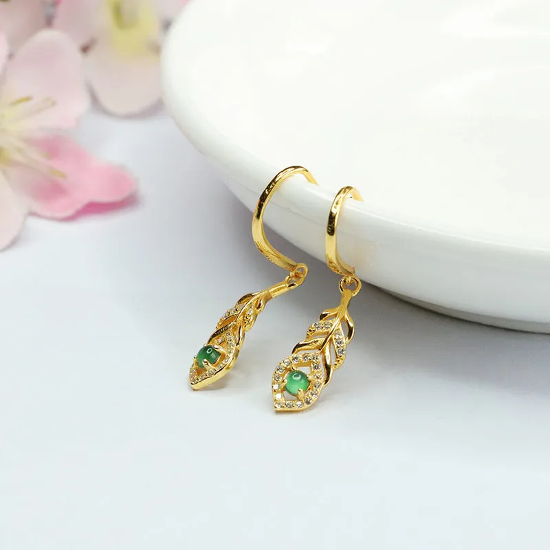 925 Sterling Silver Jade Leaf Earrings with Hook Closure