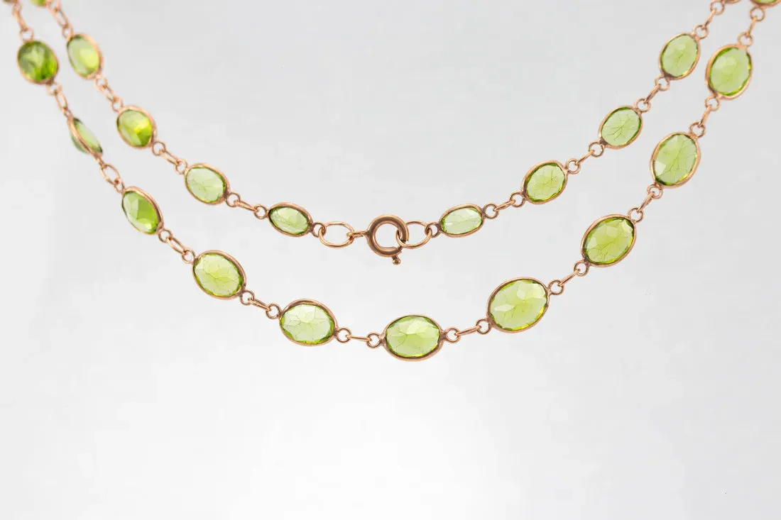 9ct Rose Gold Peridot Graduated Line Necklace