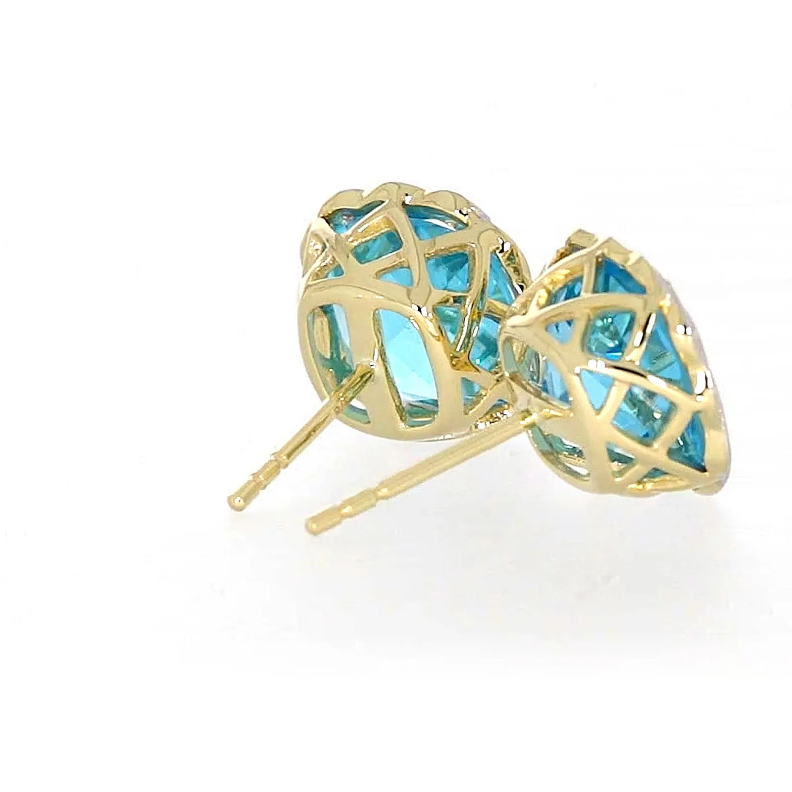 9ct Two Tone Gold Cushion & Round Brilliant Cut Blue Topaz & Diamond Set Stud Earrings