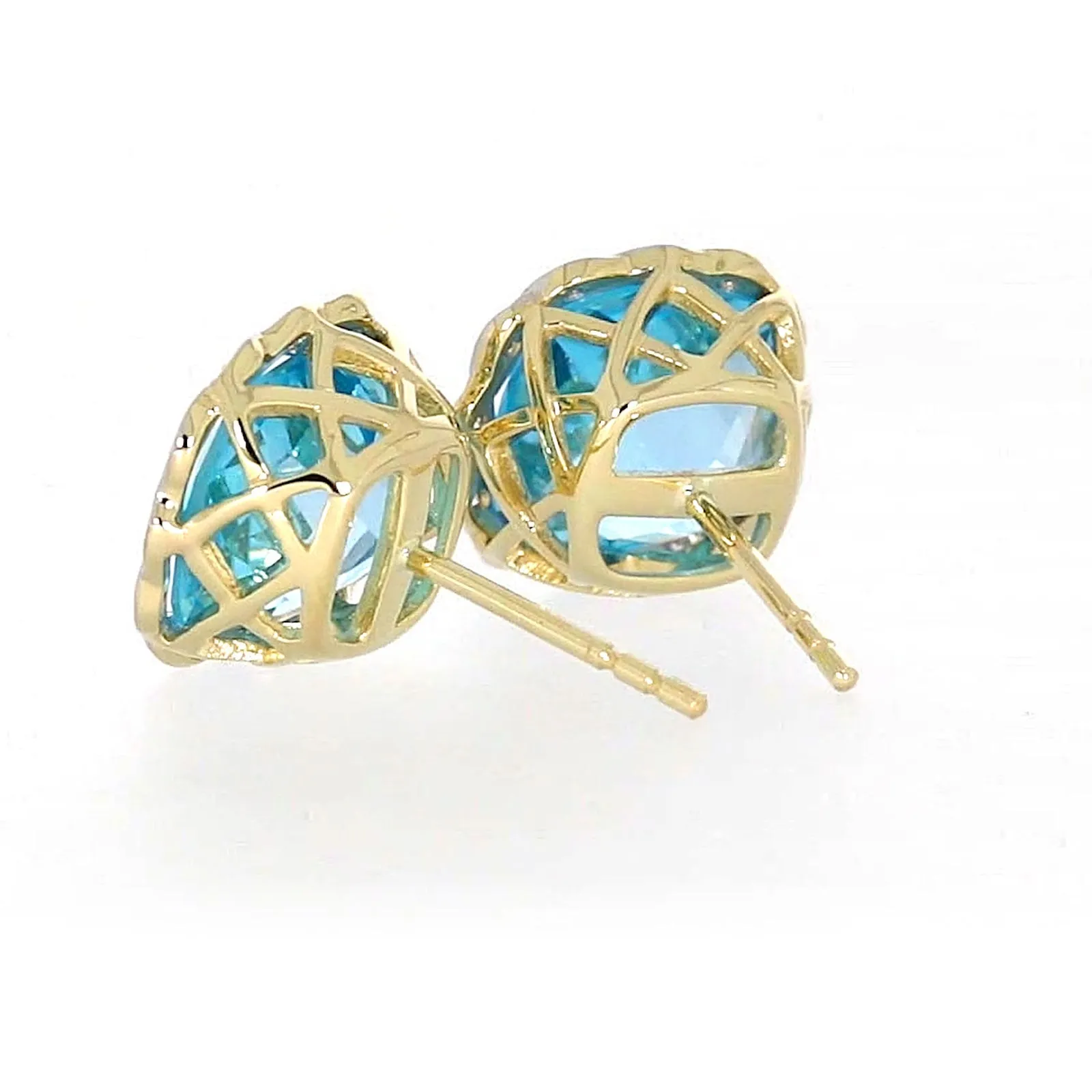9ct Two Tone Gold Cushion & Round Brilliant Cut Blue Topaz & Diamond Set Stud Earrings