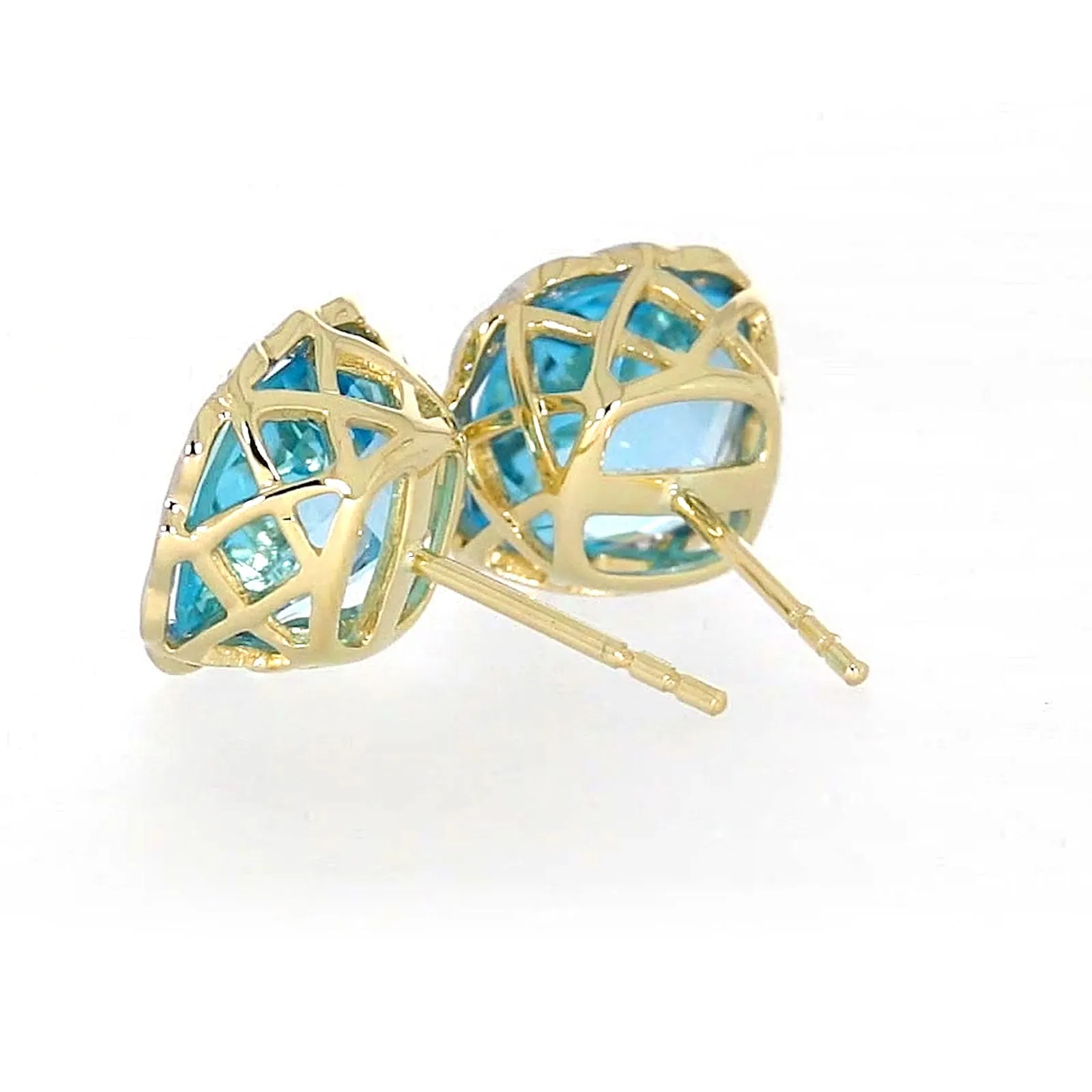 9ct Two Tone Gold Cushion & Round Brilliant Cut Blue Topaz & Diamond Set Stud Earrings