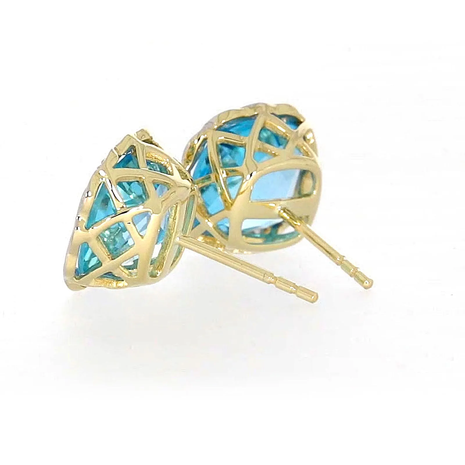 9ct Two Tone Gold Cushion & Round Brilliant Cut Blue Topaz & Diamond Set Stud Earrings