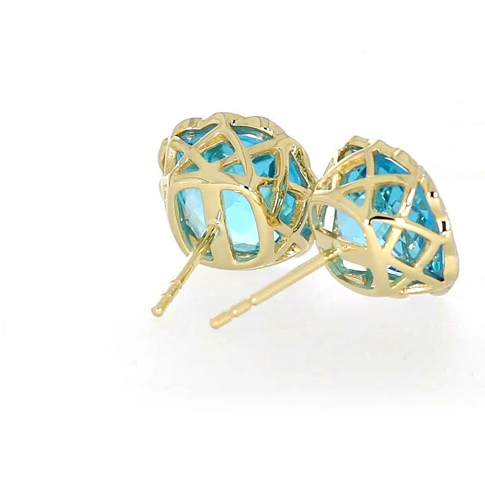 9ct Two Tone Gold Cushion & Round Brilliant Cut Blue Topaz & Diamond Set Stud Earrings