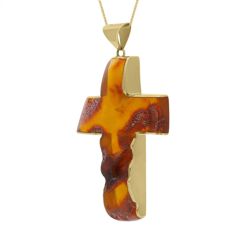 9ct Yellow Gold Amber Large Cross Necklace