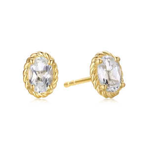 9ct Yellow Gold Oval Cut 6x4 mm White Topaz April Birthstone Stud Earrings