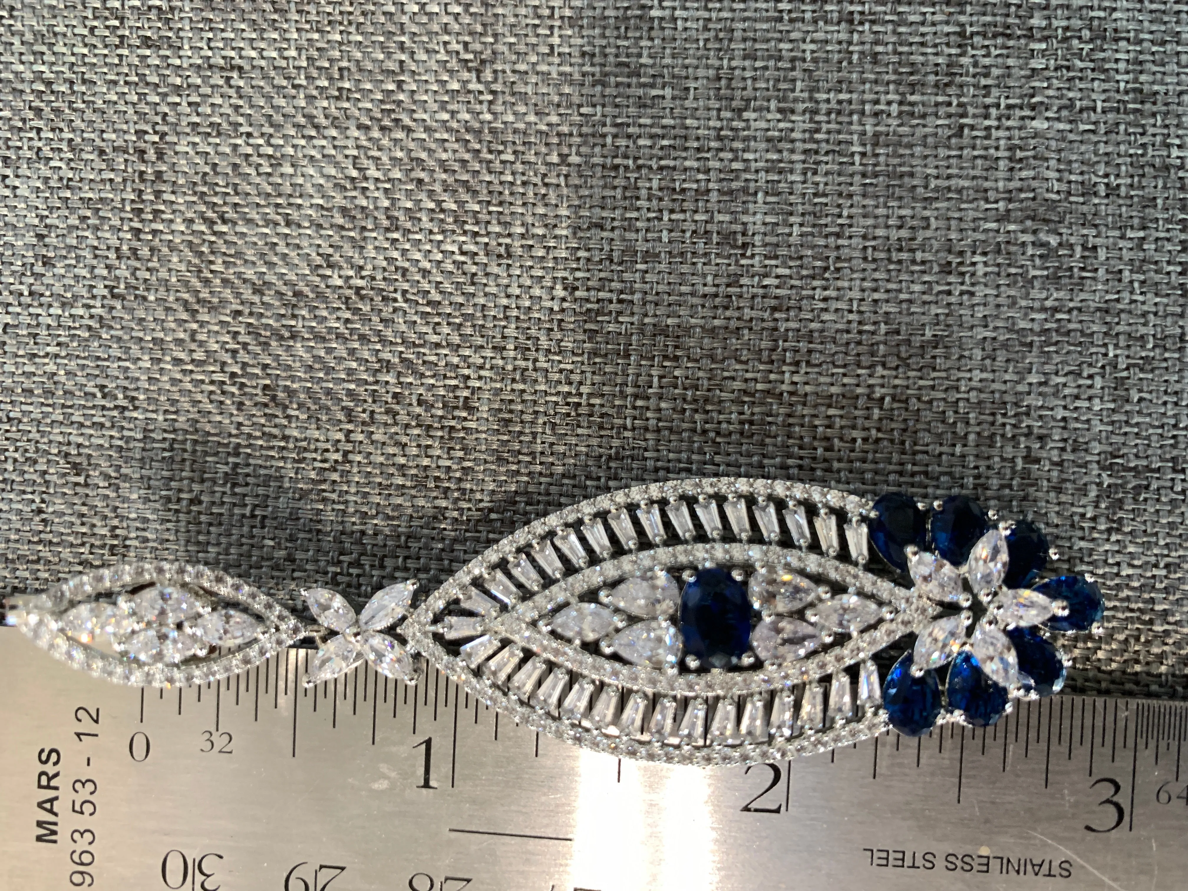 AD Blue Stone Long Earrings in Silver Polish