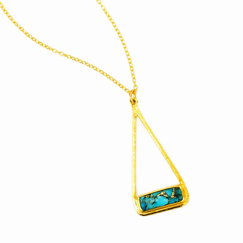 Adira Series: Copper Turquoise Bar in Triangle Pendant Necklace