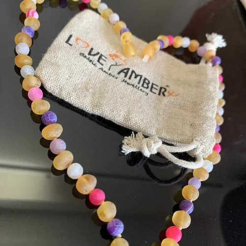 Adult Amelie Honey Baltic Amber Bead Pink Purple Dragon Agate Necklace