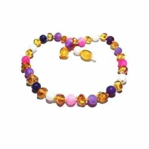 Adult Amelie Honey Baltic Amber Bead Pink Purple Dragon Agate Necklace