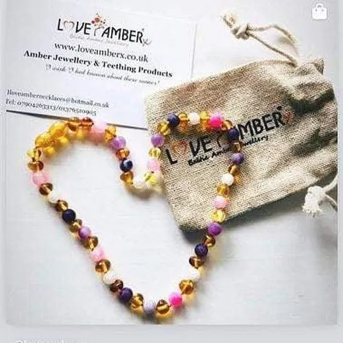 Adult Amelie Honey Baltic Amber Bead Pink Purple Dragon Agate Necklace