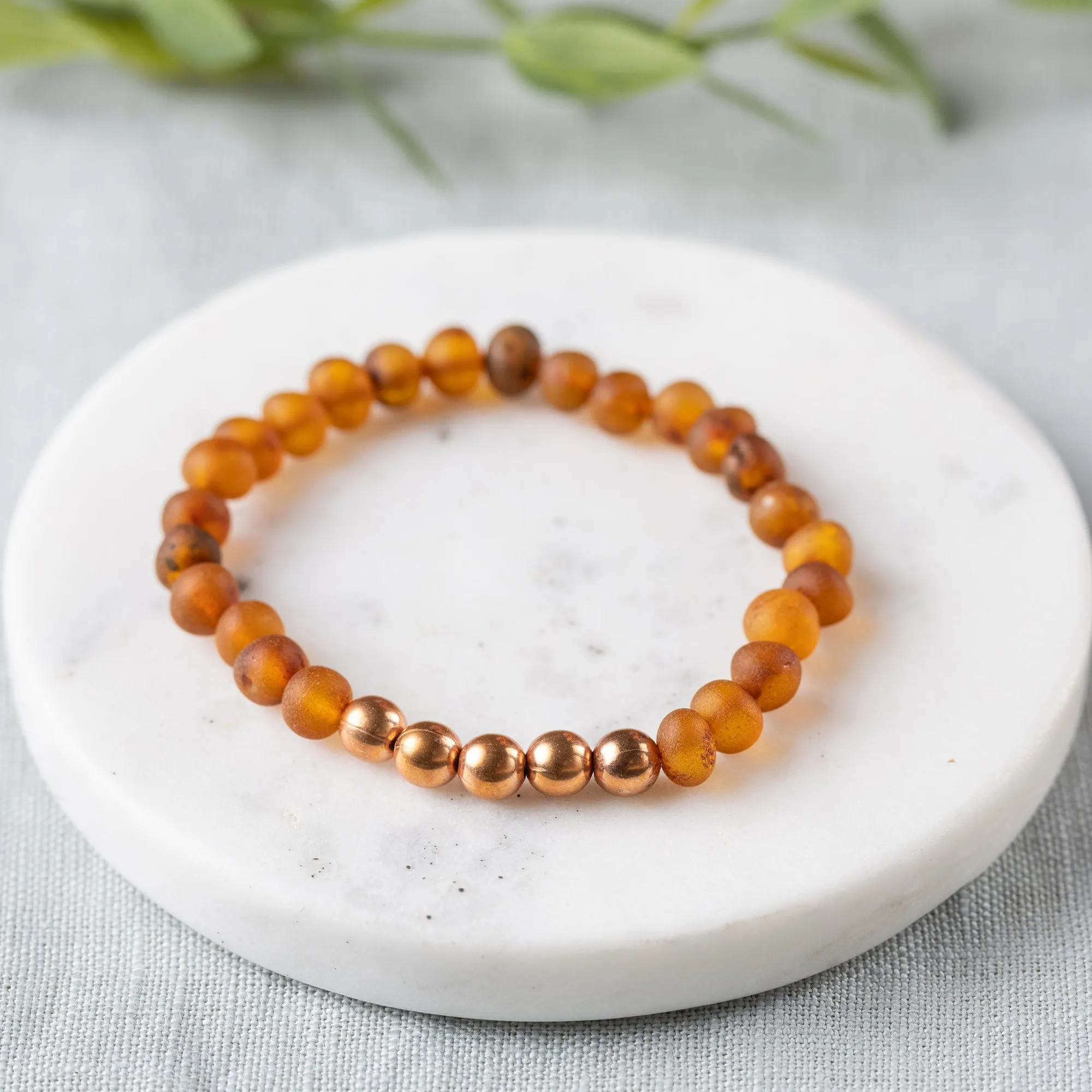 Adults | Pure Copper   Raw Cognac Amber Bracelet