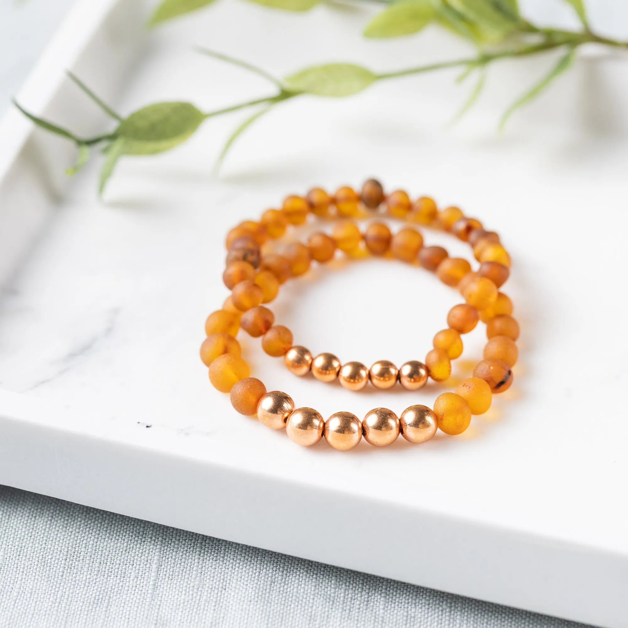 Adults | Pure Copper   Raw Cognac Amber Bracelet