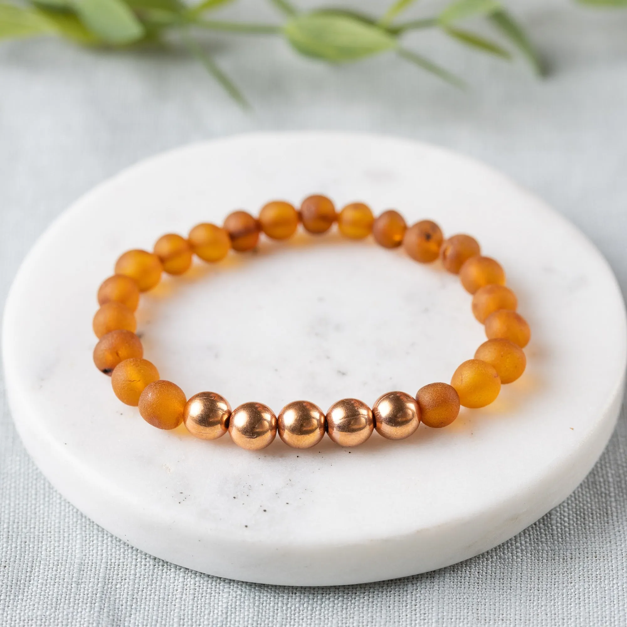 Adults | Pure Copper   Raw Cognac Amber Bracelet