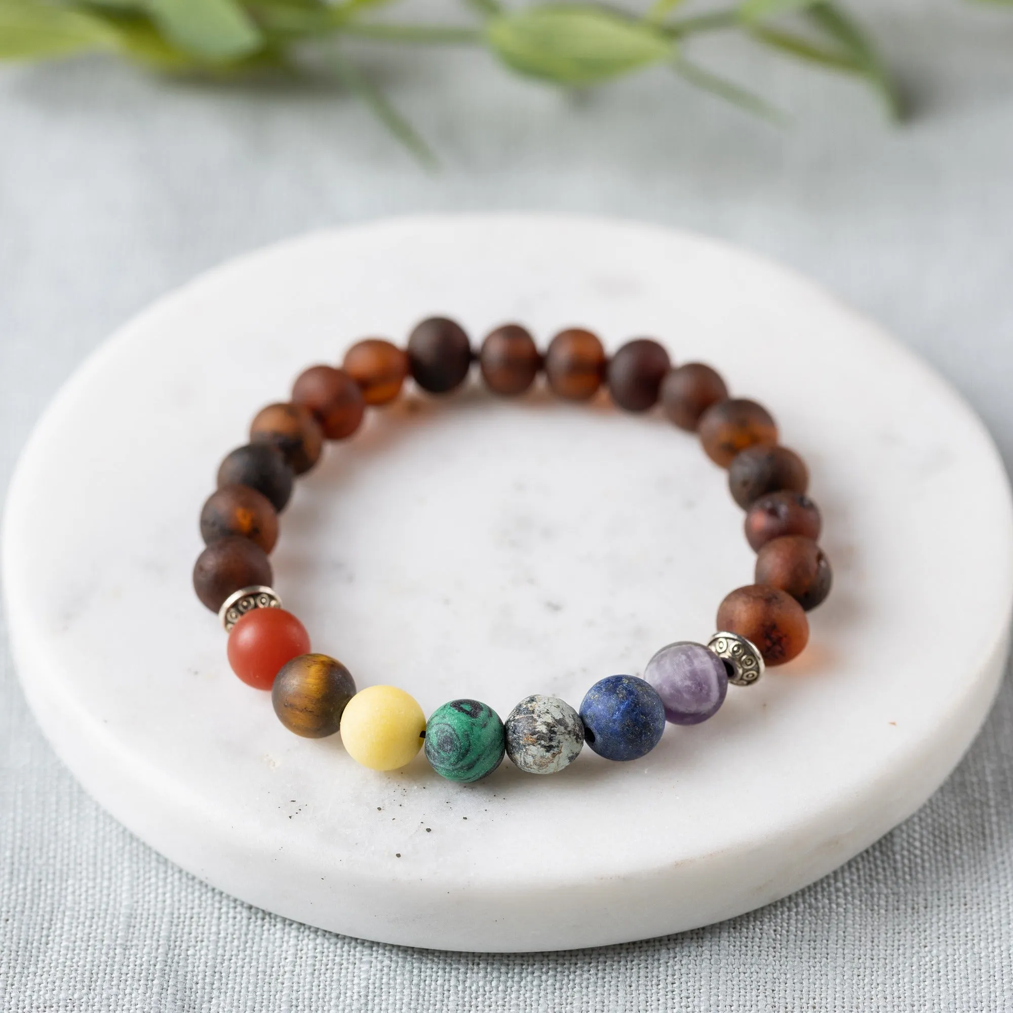 Adults | Rainbow Chakra   Raw Cherry Amber Bracelet