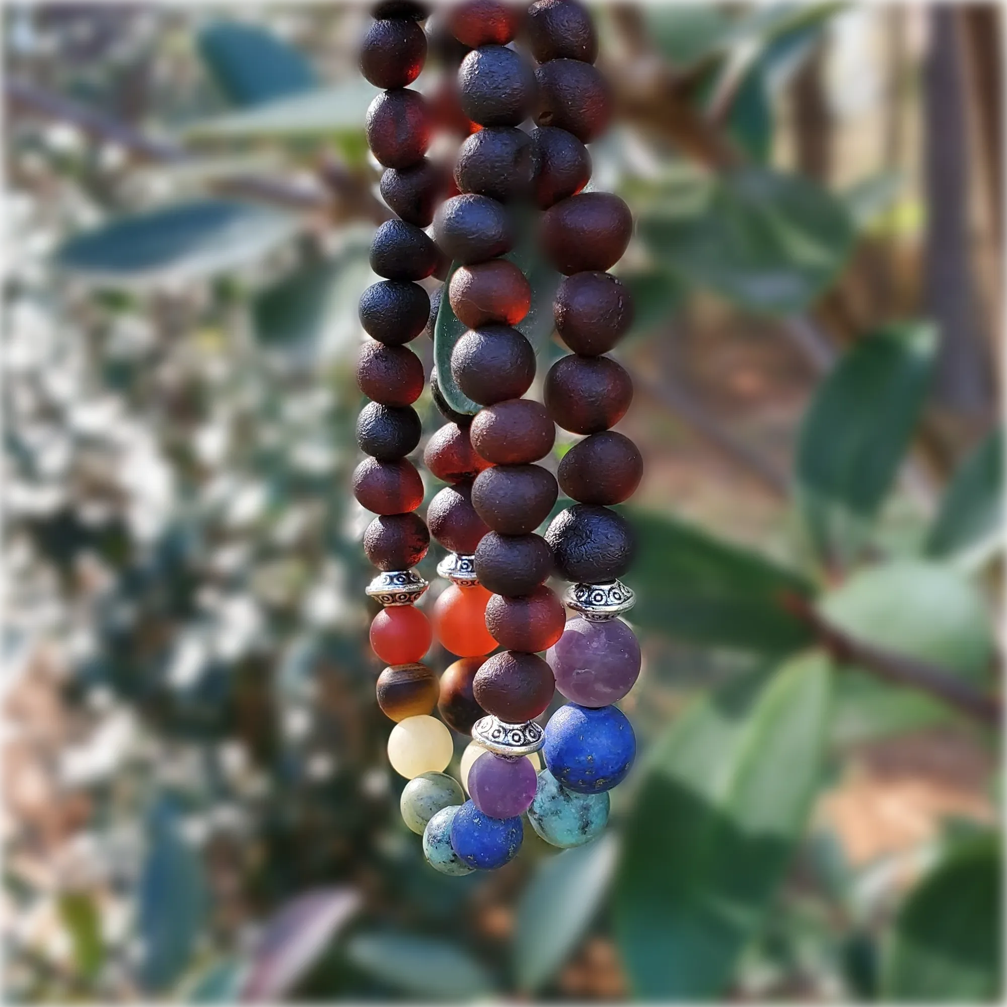 Adults | Rainbow Chakra   Raw Cherry Amber Bracelet
