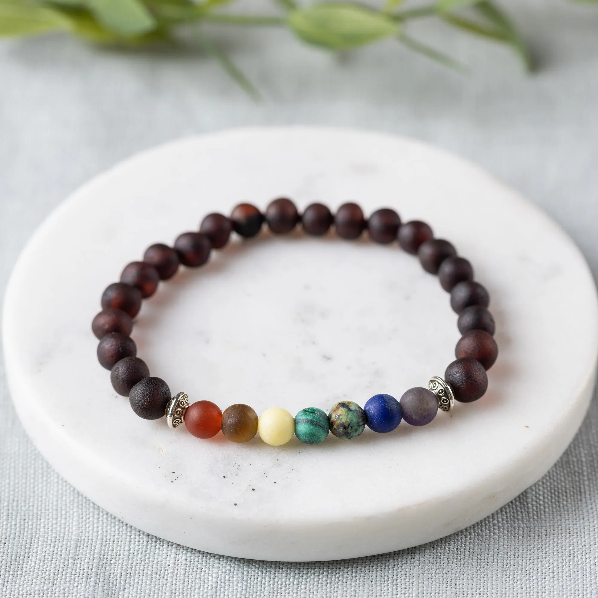 Adults | Rainbow Chakra   Raw Cherry Amber Bracelet