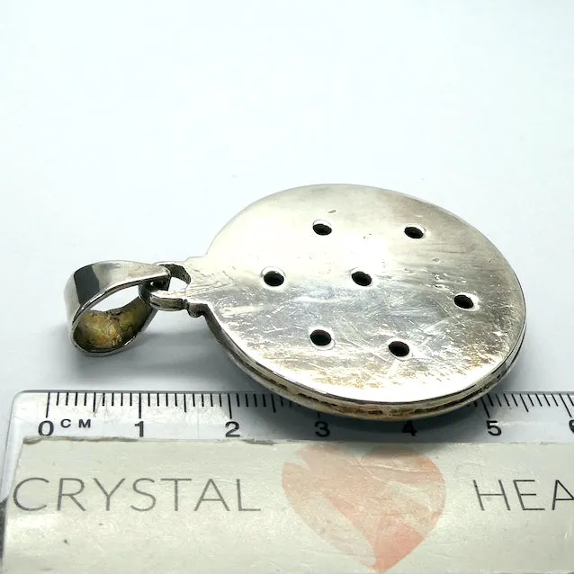 Amber Pendant, Mediaeval Style Disc with Seven Cabochons, 925 Sterling Silver
