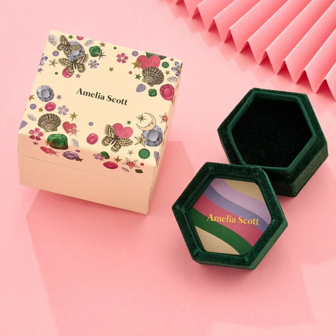 Amelia Bow Studs Emerald Green Enamel, Pink CZ Teardrop Gold