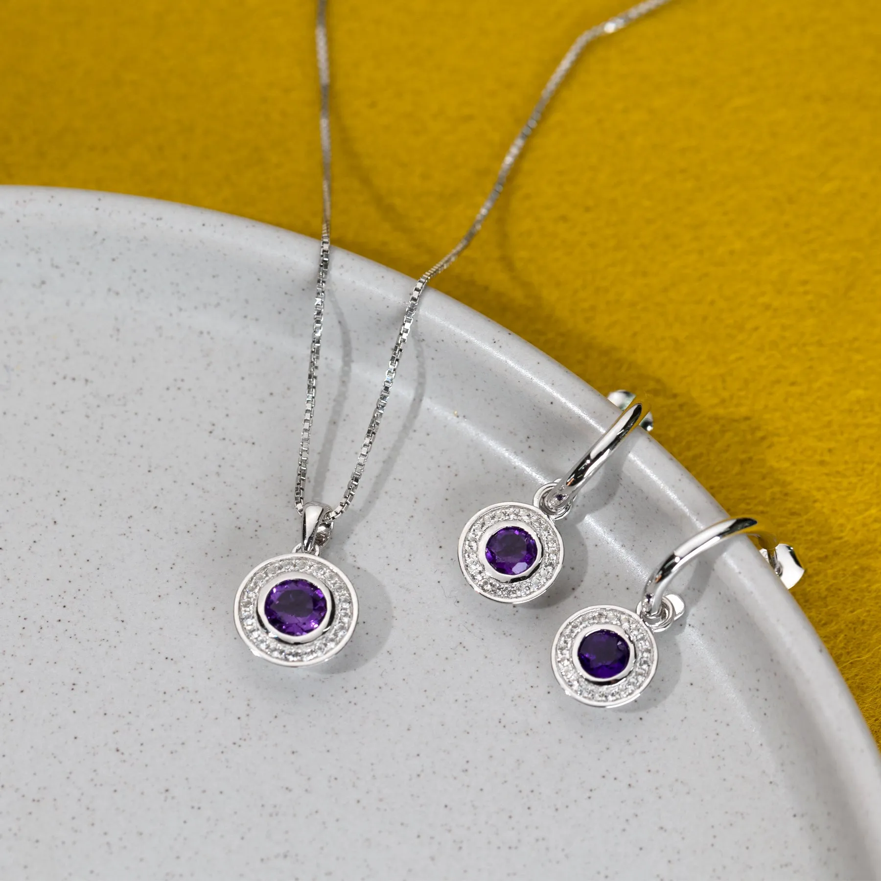 Amethyst & White Topaz Drop Earrings in Sterling Silver