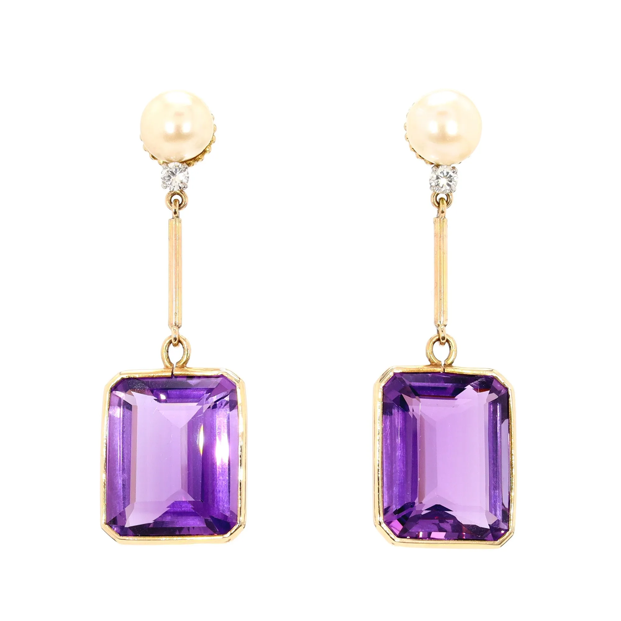 Amethyst, Pearl, and Diamond Earrings
