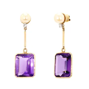 Amethyst, Pearl, and Diamond Earrings