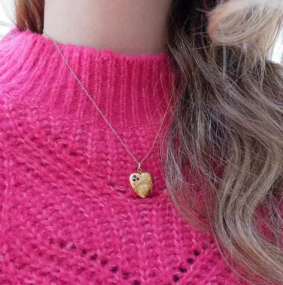 Antique Edwardian 15ct Garnet Heart Ornate Necklace