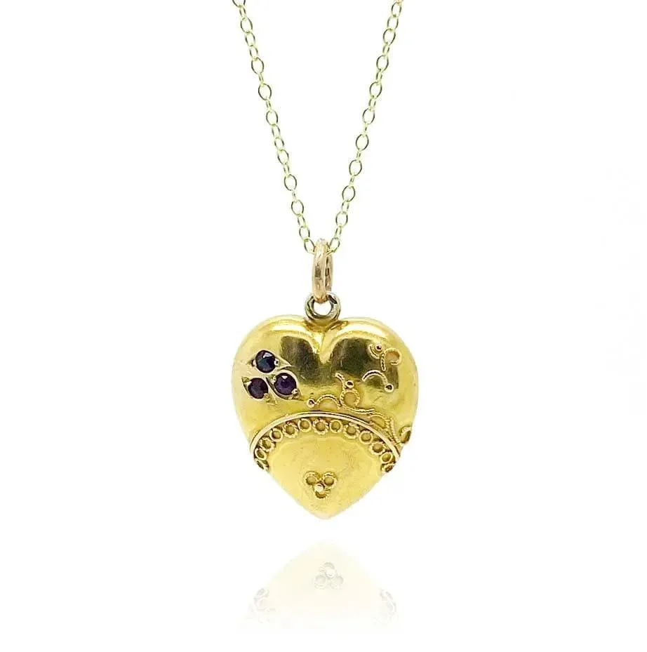 Antique Edwardian 15ct Garnet Heart Ornate Necklace