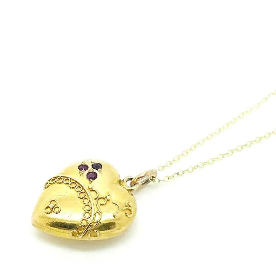 Antique Edwardian 15ct Garnet Heart Ornate Necklace