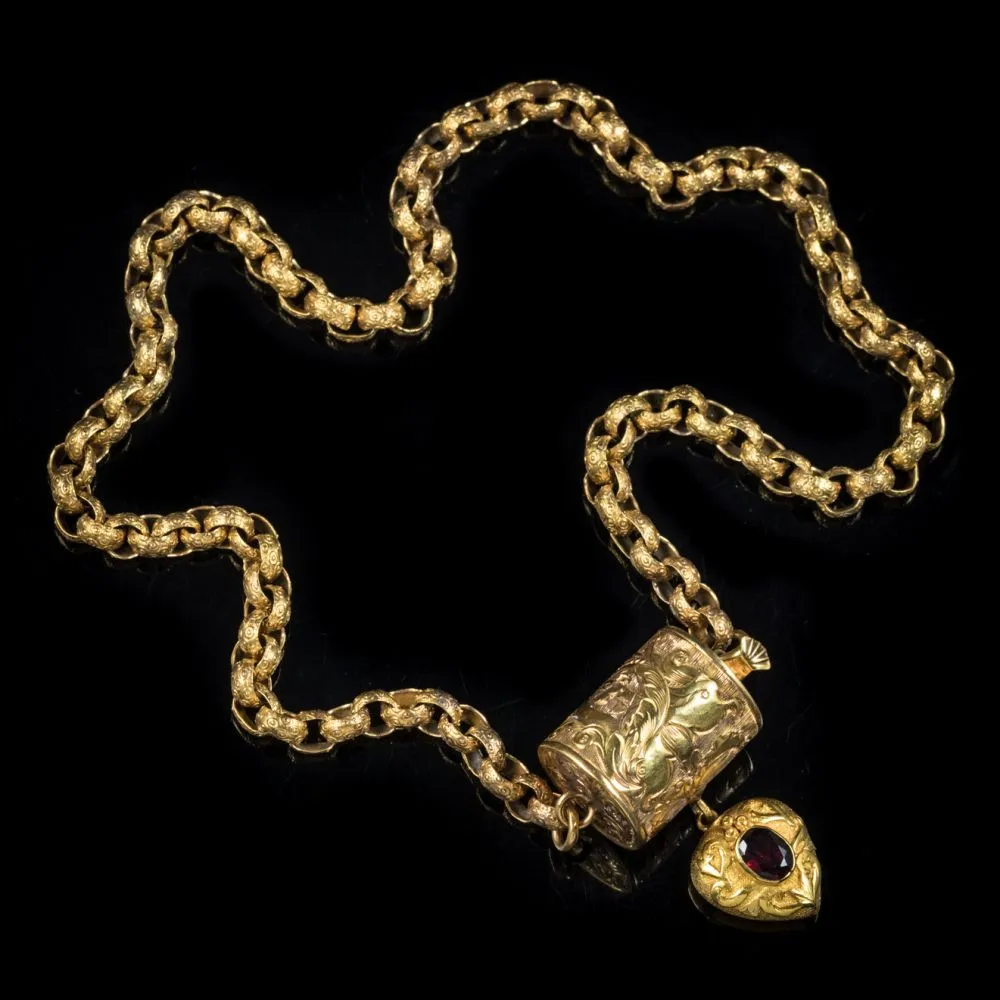 Antique Georgian Necklace 18Ct Gold Garnet Heart Pendant Circa 1800